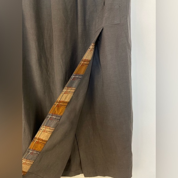 VTG Su-Zen Pull On Lagenlook Linen MIDI Skirt with Silk Plaid details Size Small - Picture 7 of 12